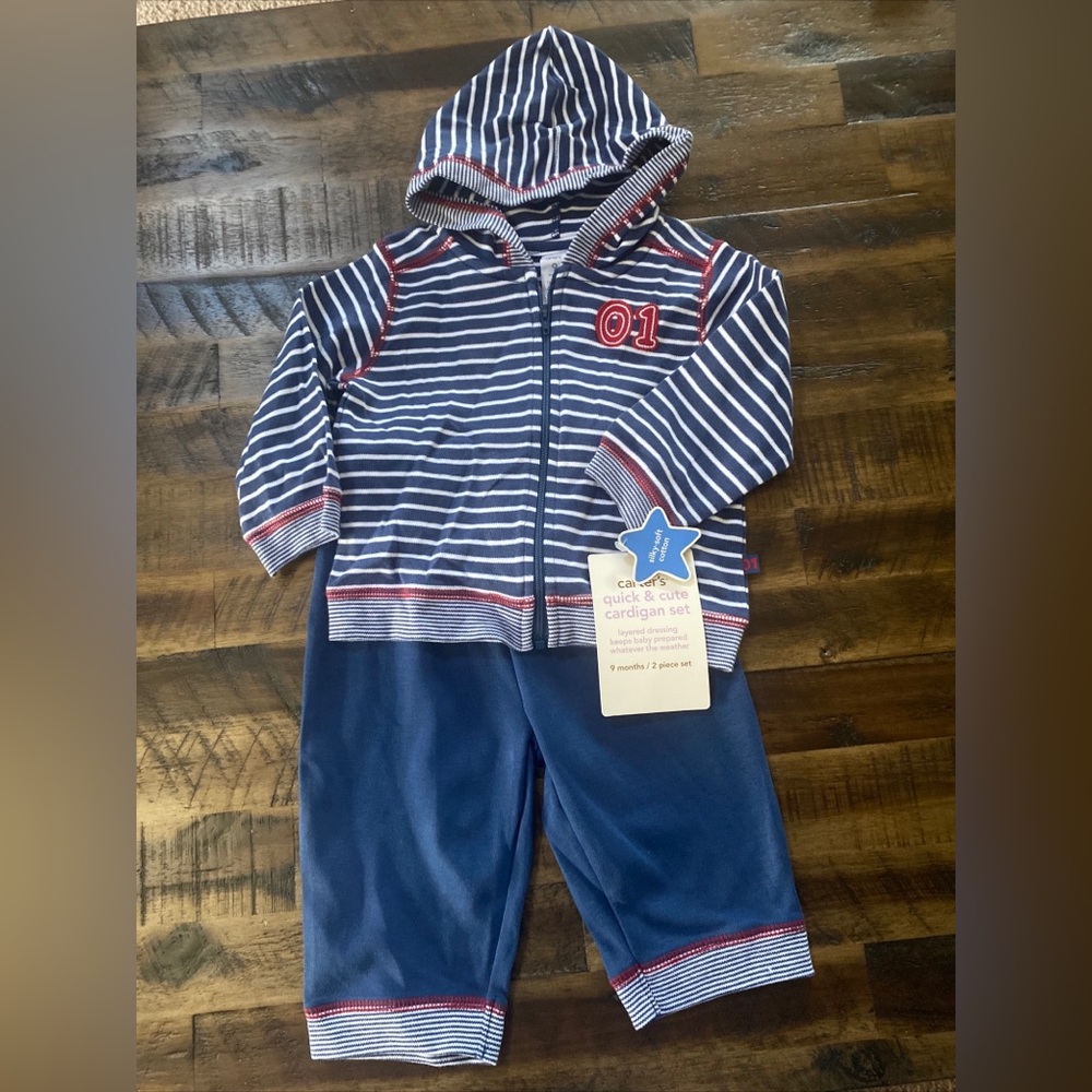 Vintage Carters Baby Boy Cardigan Set Size 9 Months Pant Set